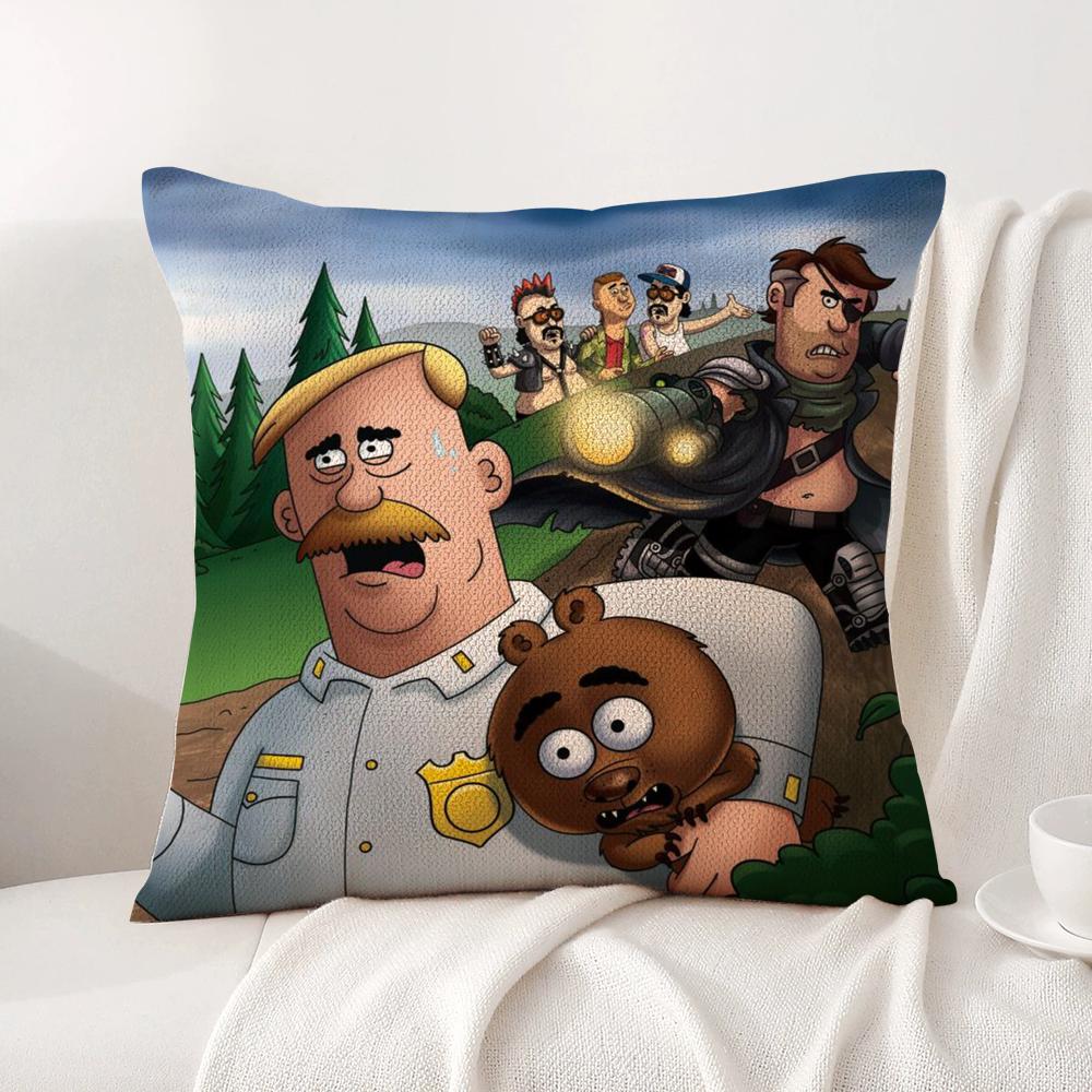 Cartoon B-Brickleberrys Cushion Cover Summer Coolness Linen Fabric Double-Sided Printing Pillow Case Sofa Home Decor Gift