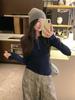 Women's Retro Henley Collar Knit Top - Autumn/Winter 2025, Waist-Cinching, Figure-Flattering, Solid Color.