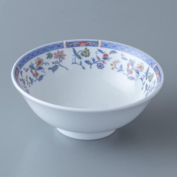 NARUMI Ramen Bowl Blue Floral 20cm 4-Piece Set with Ladles