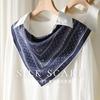 Vintage Navy Blue Silk Square Scarf Women 100% Mulberry Breathable Neck Protection Professional Light Mature Style Small