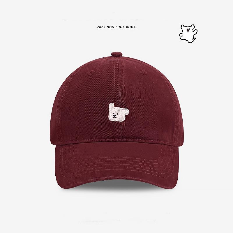 Retro Puppy Embroidered Baseball Cap Female Big Head Circumference Showing Face Small Couple Peaked Cap Wide Brim Versatile