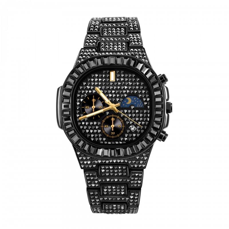 MISSFOX Mens Nautilus Series Watch Moon Phase Calendar Luminous Luxury Hip Hop Wristwatch
