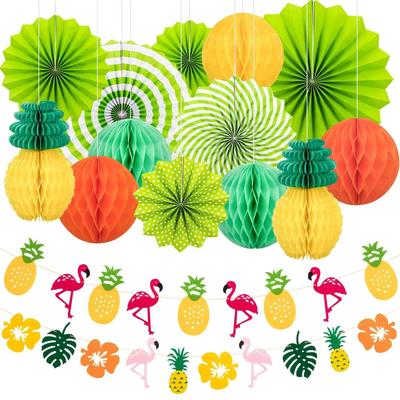 Hawaiian Party Decorations Non-woven Flamingo Turtle Leaf Banner Pineapple Honeycomb Ball Summer Beach Aloha Luau Party Decor