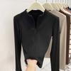 American Style Slim Fit Long Sleeve Women's Brushed T-shirt with Zippered Half-Open Collar for Autumn/Winter.