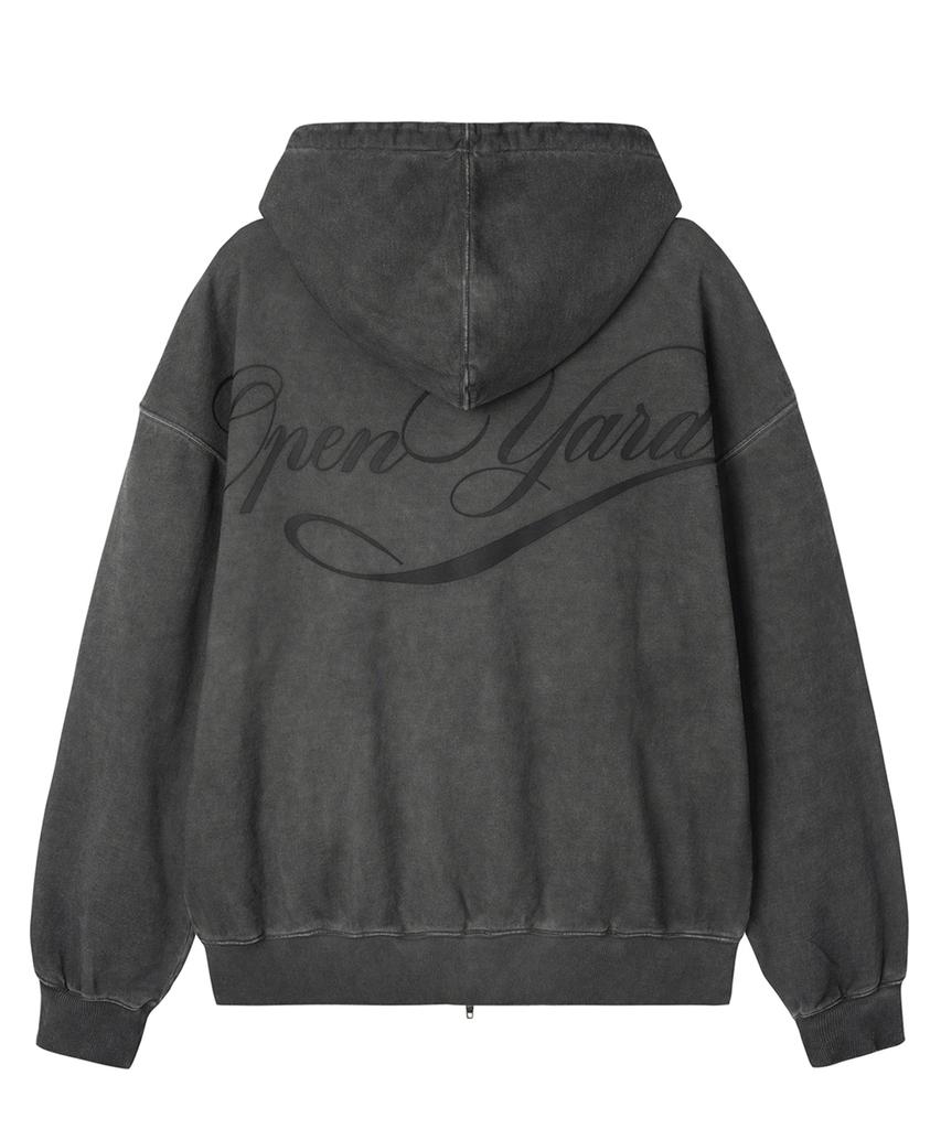 Openyard(Oy) Washed Script Hoodie Zip Up - Charcoal