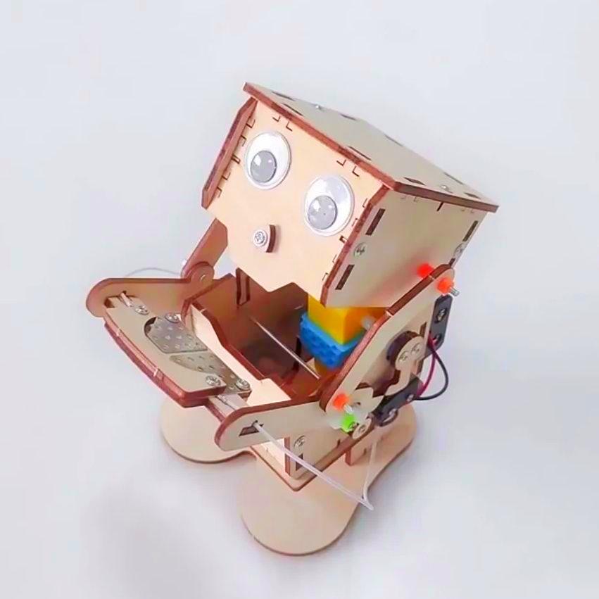 Diy Robot Coin Eating Wooden Model Teaching Project Children'S Science Experiment Education Toy Wooden Assembly Kit