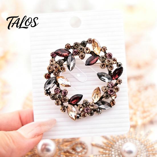 Women Brooch Pin Vintage Flower Pin, Floral Wreath Lapel with Colorful Rhinestones, Jewelry Accessory for Clothing Dress Coat Bags Scarves