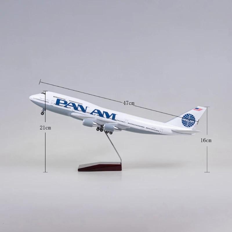 Diecast Resin Plane 1/150 Scale 47cm Airplane 747 B747 Aircraft PAN AM Airline Model W Light and Wheel For Bathroom Accessories