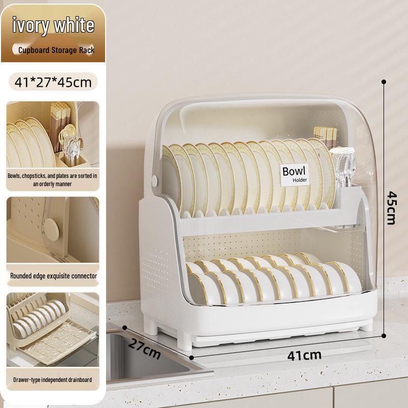Kitchen Bowl & Chopstick Storage Rack with Lid for Tableware and Dish Draining