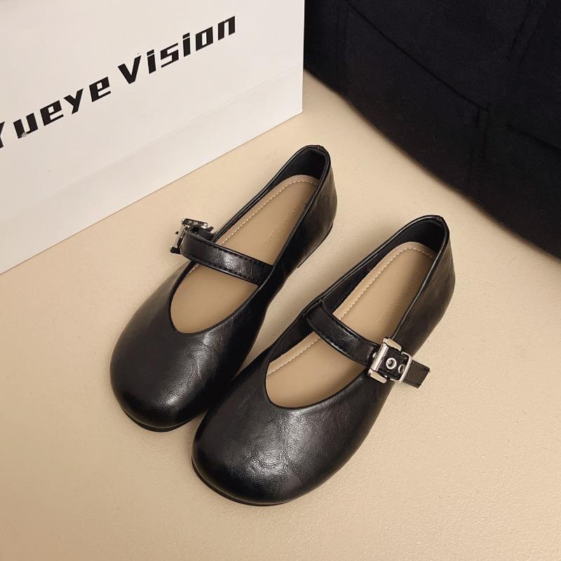 Retro flat-bottomed Mary Jane single shoes women's shoes new spring shallow mouth round head one-word buckle belt