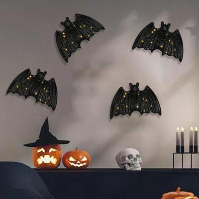 Halloween Rattan Bat Decoration 3D Scary Black Plastic Woven Bat Wall Hanging