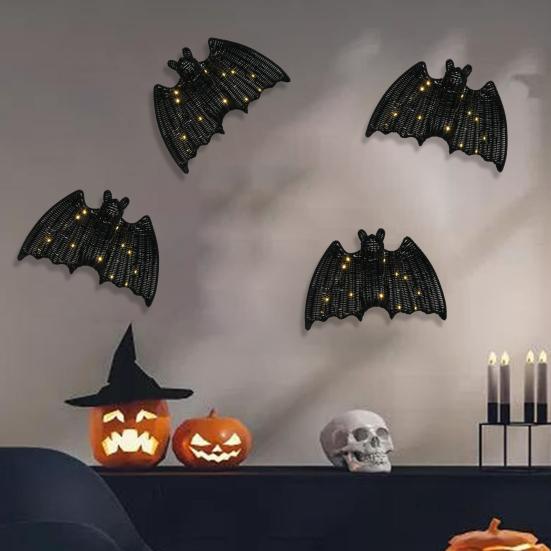 Halloween Rattan Bat Decoration 3D Scary Black Plastic Woven Bat Wall Hanging Decor for Tree Porch Yard Lawn Indoor Outdoor Farmhouse Decor