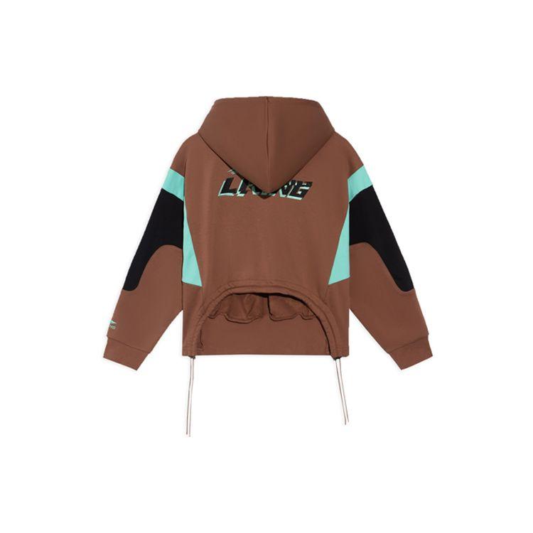 Li Ning Color Block Loose Fit Hooded Sweatshirt Women Sweatshirts Tortoiseshell-Brown AWDS256-3