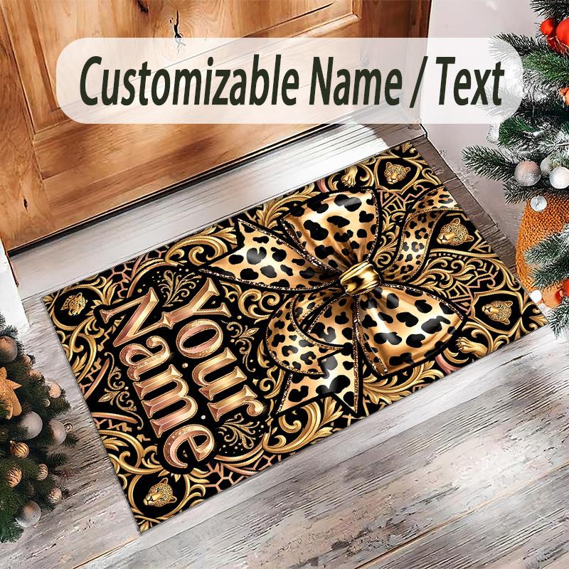 Leopard Theme Crystal Velvet Floor Rug Personalized Custom Name Text Warm Carpet Home Decoration