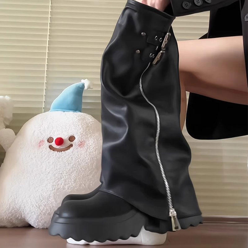 

Thick-soled heightening tube boots women s 2025 Spice Girls big pants but knee long boots sweet cool tall small knight boots 35 чёрный