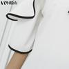 VONDA Women Cold Shoulder Ruffled Sleeve Bow Knot Casual Stitching Blouse