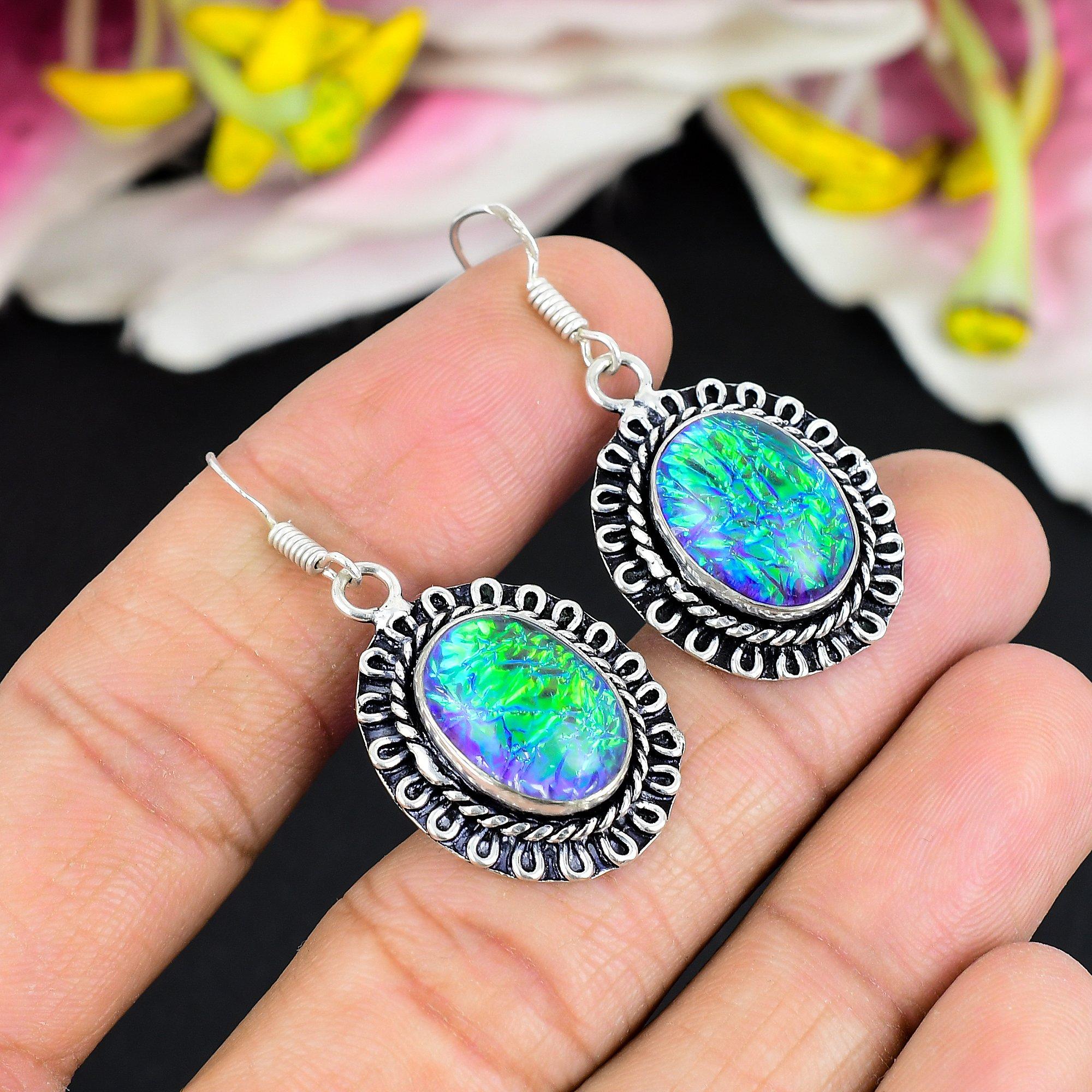 

Green Triplet Opal Gemstone 925 Sterling Silver Jewelry Earring 1.69 KG-1742