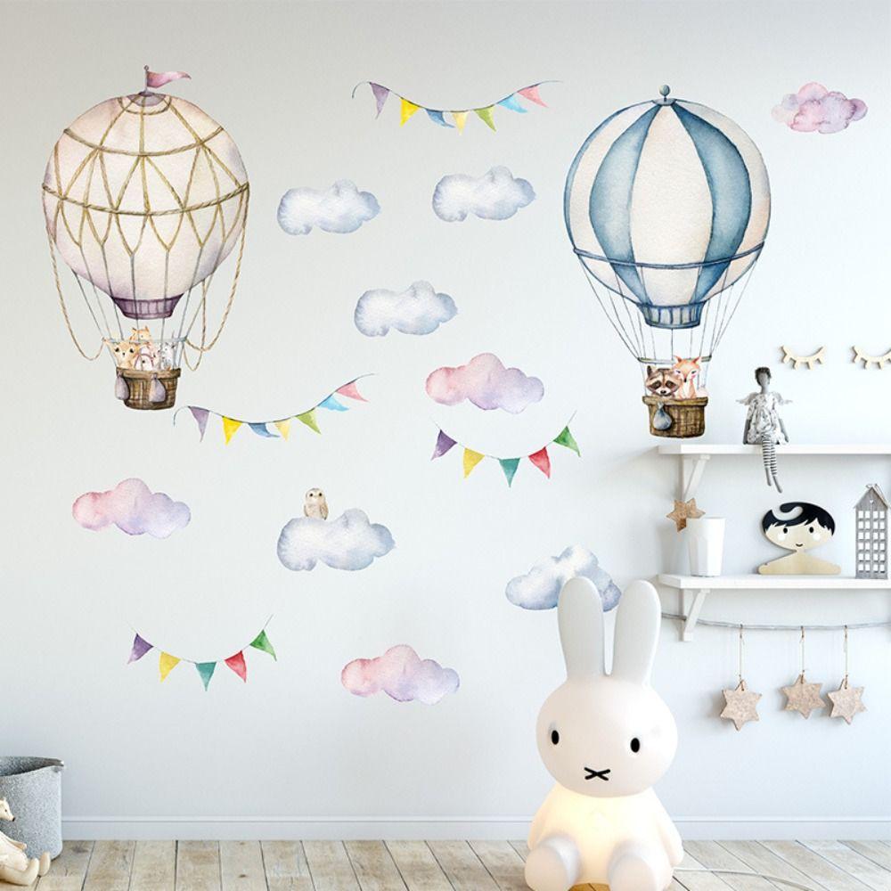 Bedroom Background Nursery Wall Decals Cloud Sticker Animal Wallpaper Hot-air Balloon Sticker