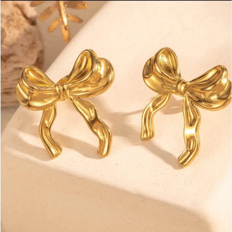 Vintage Metal Bowknot Earrings For Women Sweet Elegant Gold Color Women's Stud Earring Party Beautiful Jewelry Holiday Gifts