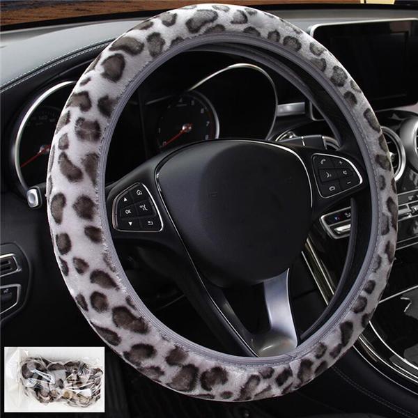 Pluszowy nadruk Leopard Print Pokrywa kierownicy Elastyczne antypoślizgowe materiały samochodowe