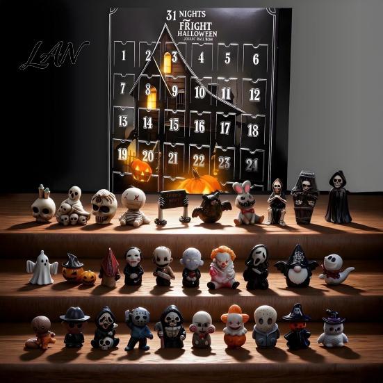Sjov Halloween Nedtælling 2026 Adventskalender, 24 Dages Æske med Spooky Mini Festlige GaveFigurer, 3D Samleobjekt Helligdags Dekoration til Børn, Fest