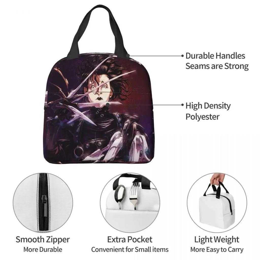 Edward Scissorhands Insulated Lunch Bag for Women Children Leakproof Food Boxes Thermal Lunch Box Tote