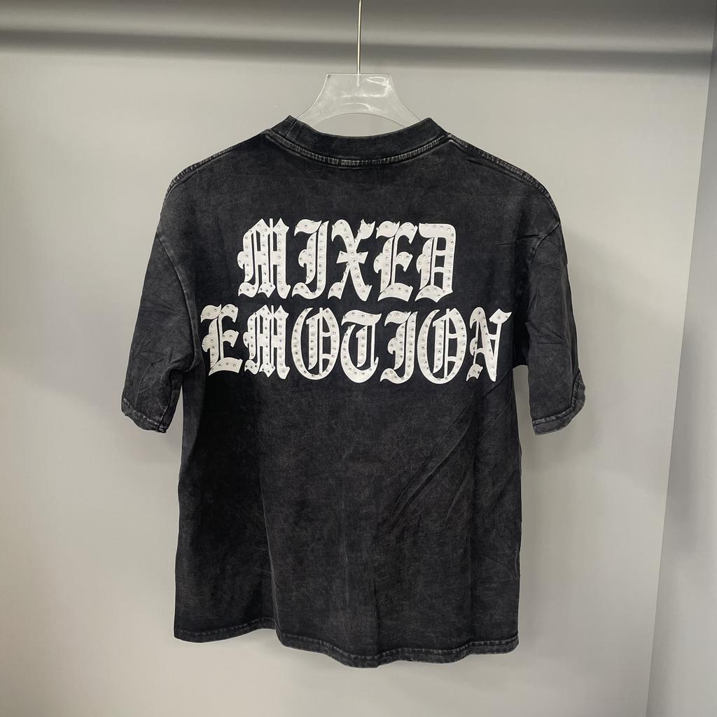 Cross-border beauty tide MIXED EMOTION angel portrait hot diamond short sleeve retro gothic letter heavy pure cotton