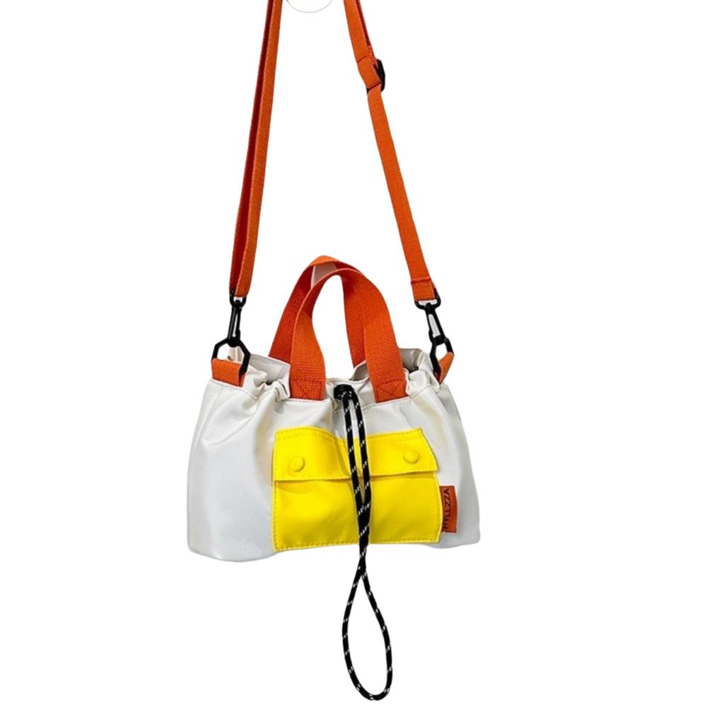 Cloth Nylon Crossbody Bag Contrast Color Drawstring Bucket Bag Fashion Shoulder Pouch  Students