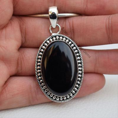 Handmade Sterling Silver Black Onyx Pendant - December Birthstone