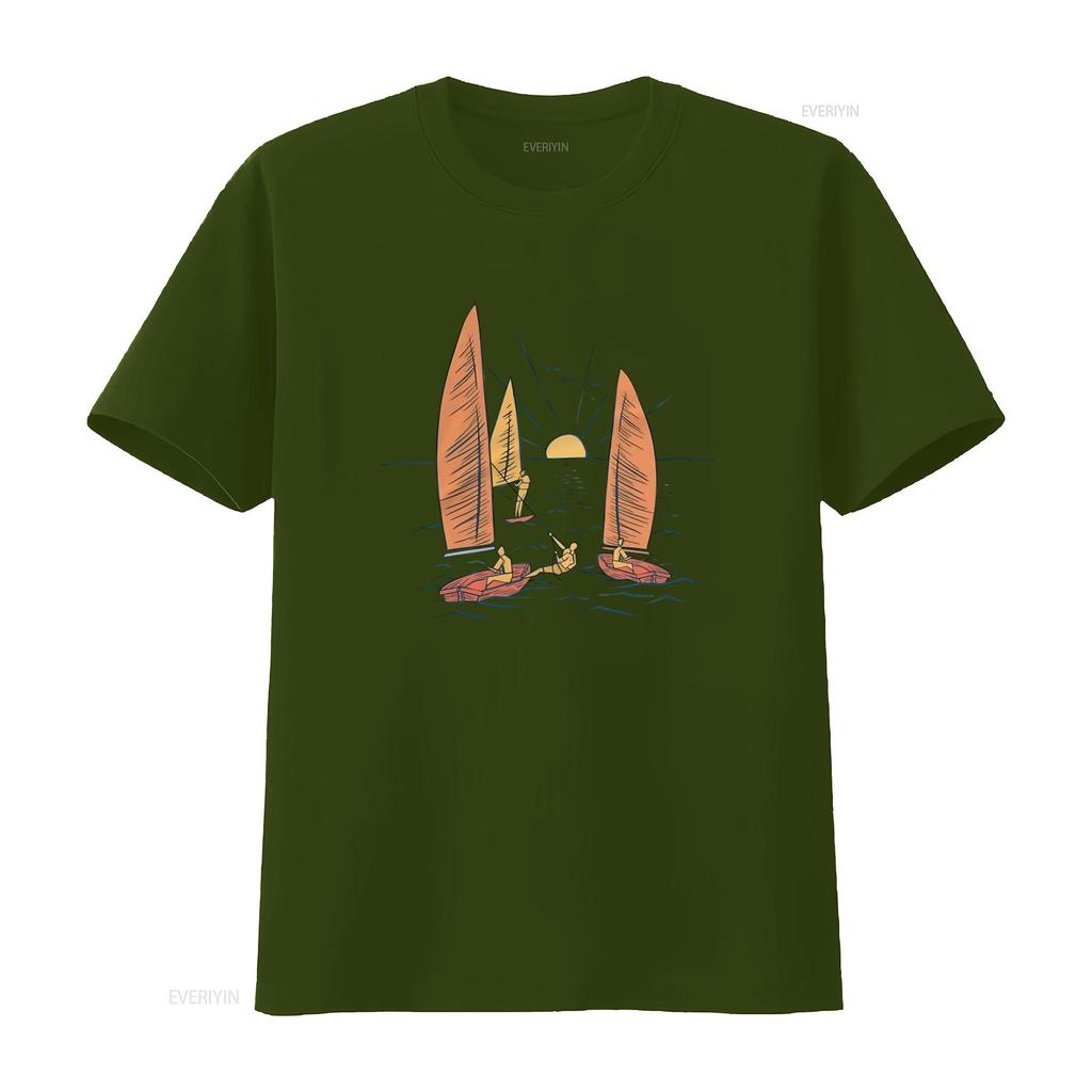 Hawaii Sailboats Nautical Theme Sailing Boat Island Surf Sailors T Shirt Top Vintage Washed Homme Comfortable Unisex Breathable