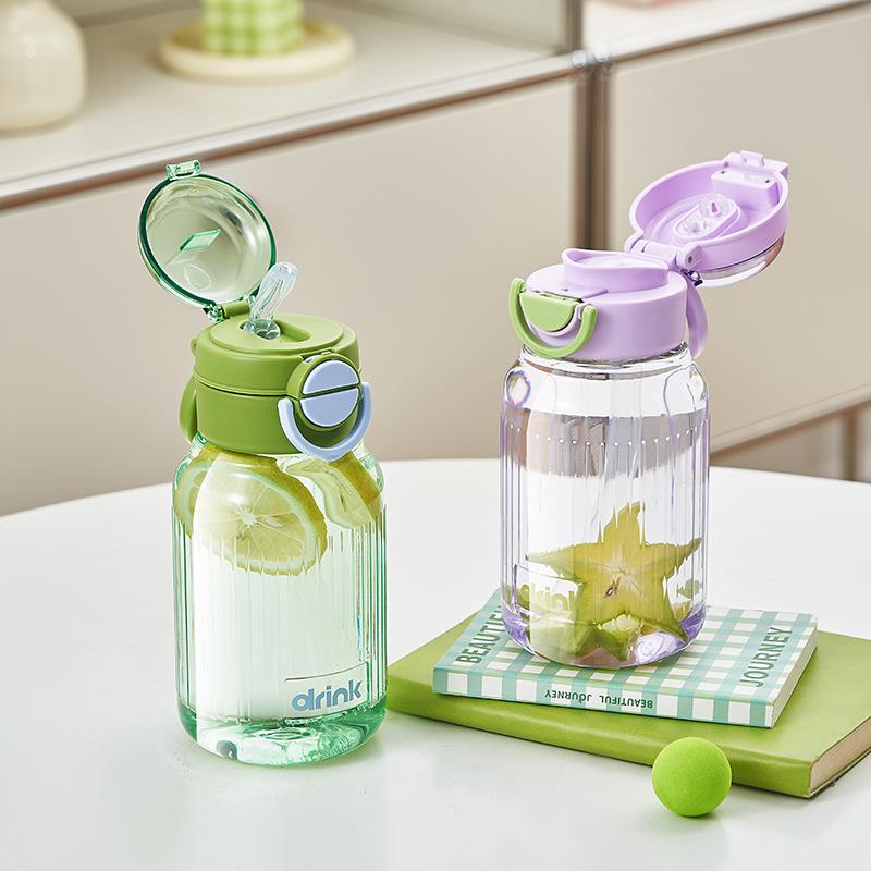 Student straw cup, children's sports water cup, plastic cup, portable double drink, portable cup, men's and women's simple space cup