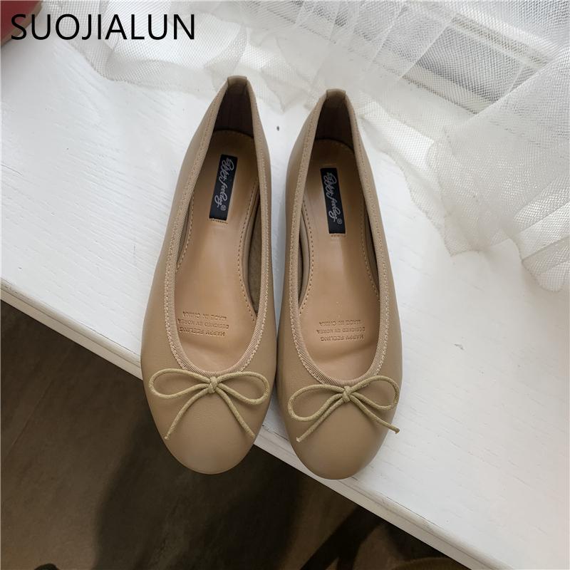 Fashion SUOJIALUN 2025 Autumn Women Flat Shoes Fashion Round Toe Shallow Slip On Ladies Elegant Ballerinas Shoes Casual Dress Ballet Sho