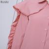 ZANZEA Women Casual Doll Collar Loose Long Sleeve Blouse