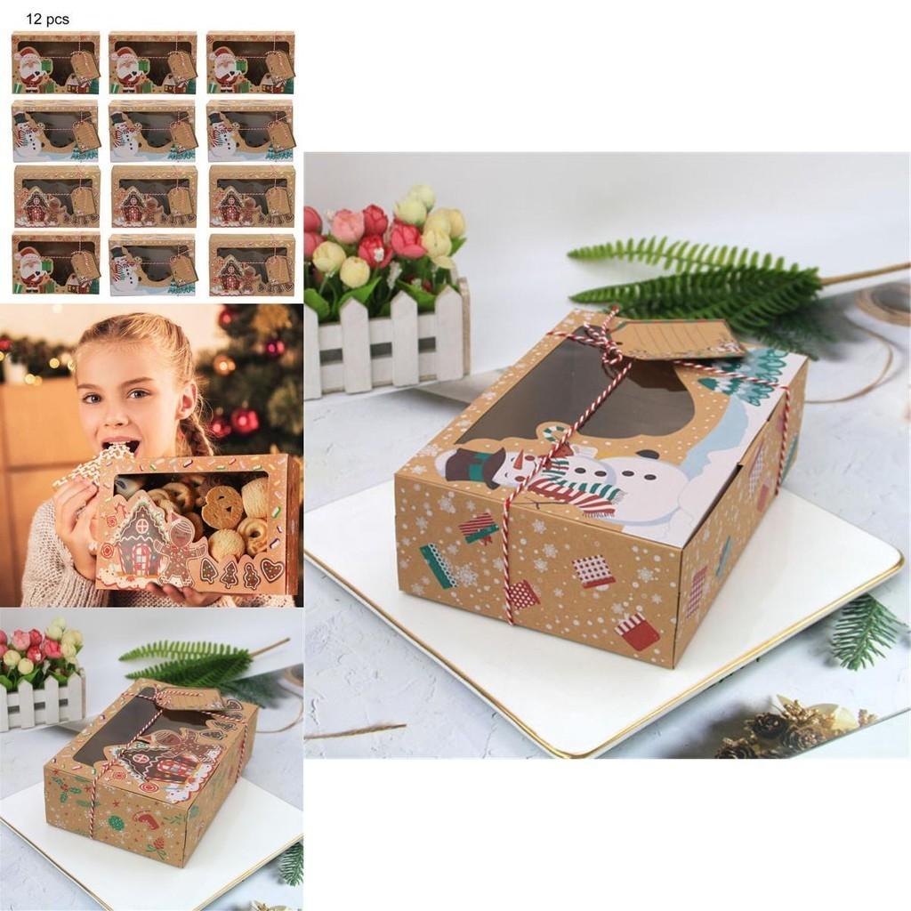 Portable 12pcs Kraft Paper Christmas Gift Candy Cookie Muffin Cake Boxes Featuring Eco-friendly Design