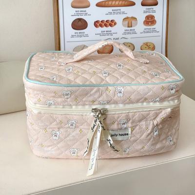 Cosmetic Bag Small Crushed Flower Printed Large Capacity with Durable Handle Cotton Quilted Cosmetic Bag