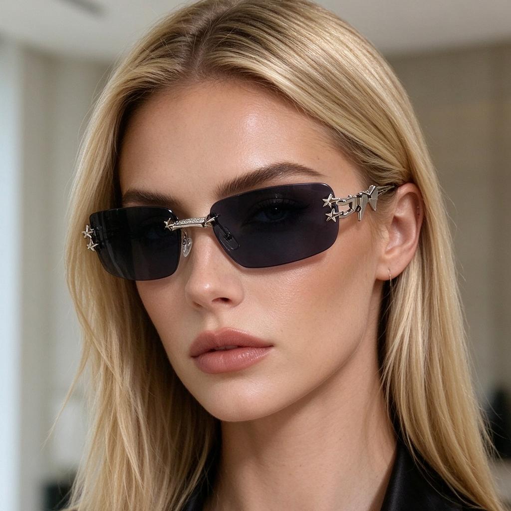 Women's Round-framed Sunglasses with Star-shaped Lenses, Fashionable and Unique, with A Bow-shaped Design. Men's Glasses.
