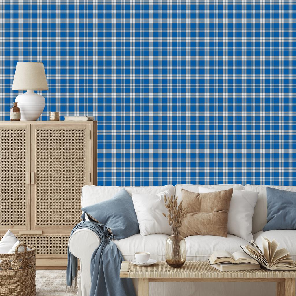 Blue and light gray checkered wallpaper 50x1000