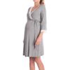 Women's V Neck Lace Trim 3/4 Sleeve Wrap Maternity Nursing Dress With Waist Tie
