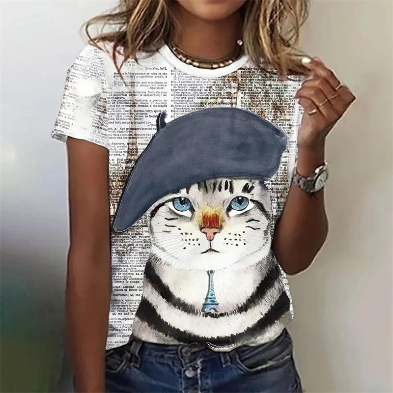 

Women Cute Animal 3D Printed T Shirts Summer Fashion Oversized Tees Short Sleeves Round Neck Tops S