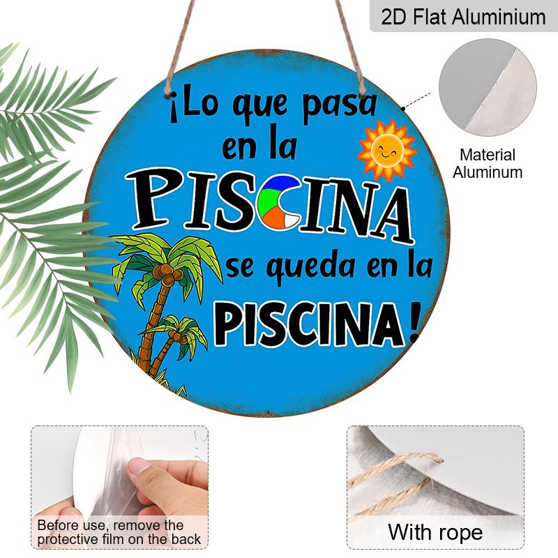 2D Flat, 1pc Spanish Pool Party Decoration Sign, Funny "The Secret of Quiet" Phrase, Tropical Palm Tree Design, for Poolside, Bathroom, Garden