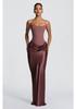 Europäisches einfarbiges trägerloses Satin-Bodycon-Kleid mit Schnürband in der Taille