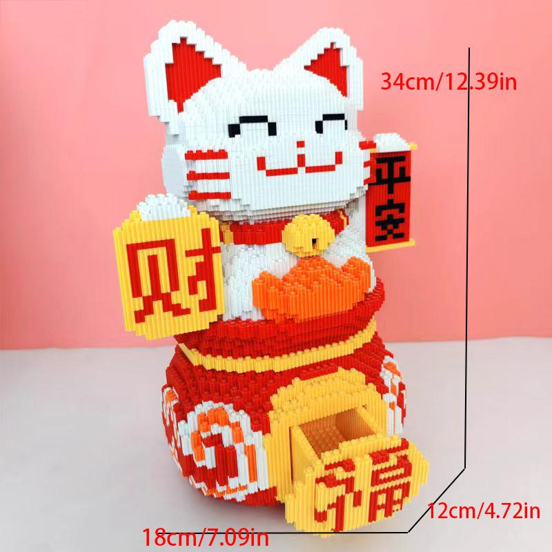 6625 Peças de Blocos de Construção de Modelo DIY de Gato da Sorte, Blocos Educativos Criativos Projetados para Jovens e Adultos, Presente de Aniversário