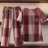 Completo Estivo Fresco a Quadri Traspirante da Donna Comodo Set da Casa Maniche Corte + Pantaloncini Set 2 pezzi