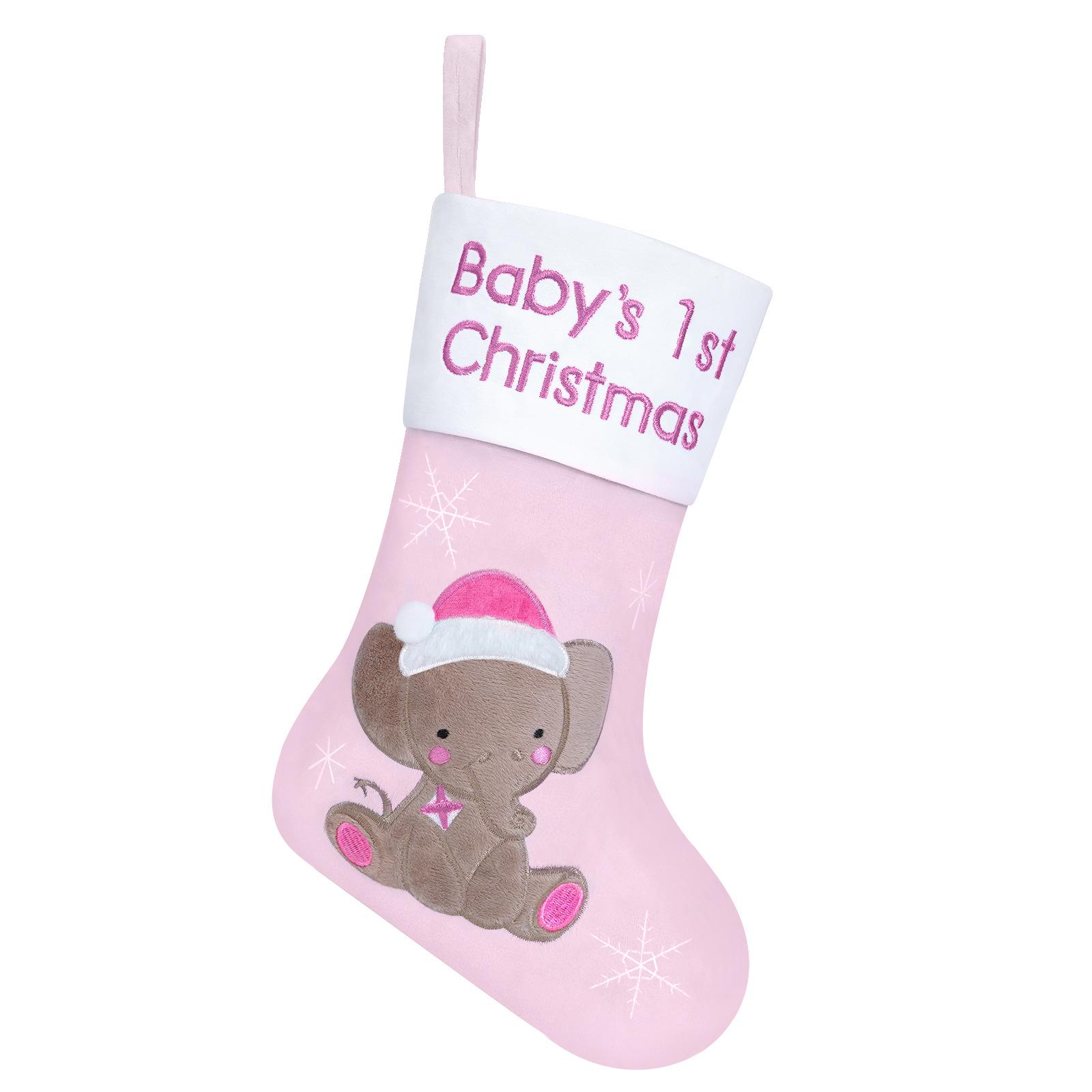 Pink & Blue Elephant Christmas Stocking Ornament for Tree & Fireplace Decoration