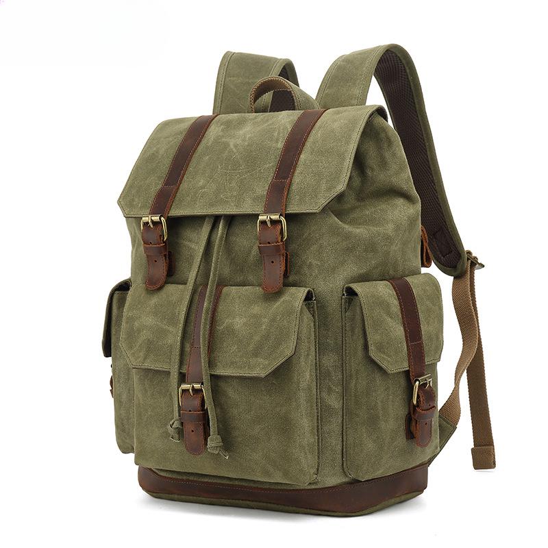 Backpack Retro Shoulder Travel Bag Outdoor Student Satchel Sports Waxed Waterproof Canvas Travel Bag