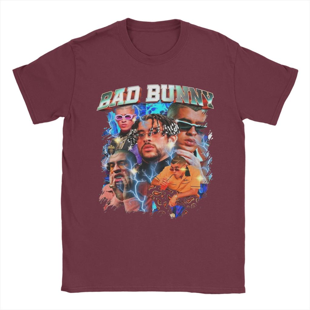 Fun Bad Bunny Collage TShirt Unisex O Neck 100 Cotton T Shirts Short Sleeve Tees Graphic Clothing