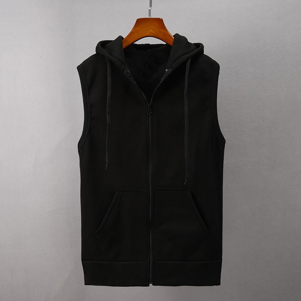 Fashion Solid Men Hooded Sleeveless Waistcoat Slim Jacket Blouse Tops Shirt