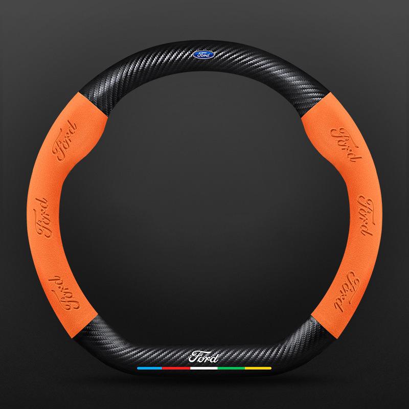 Car Anti-Slip Suede Carbon Fiber Steering Wheel Cover For Ford ST EXPLORER EDGE Fiesta Focus Mondeo F150 Fusion Mustang Kuga
