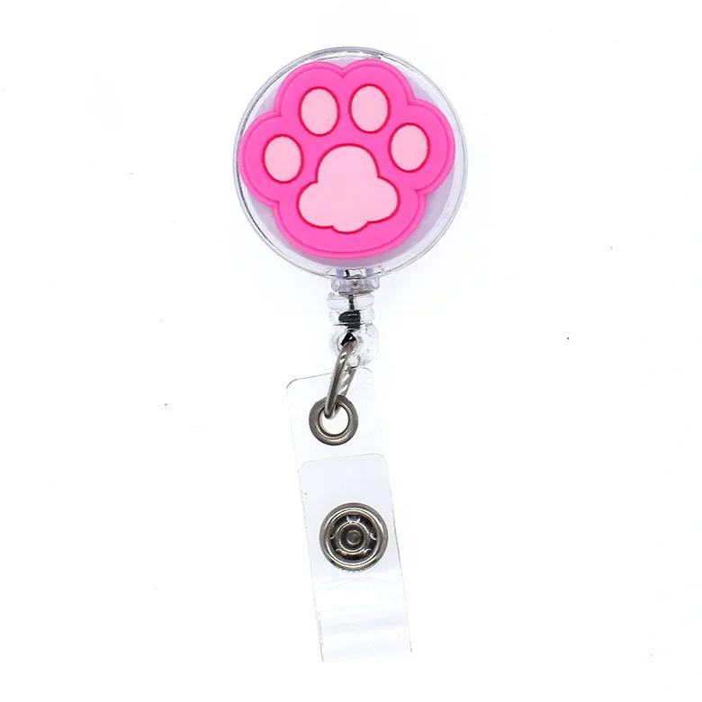 1pc Cat Feet Retractable Badge Holder for Nurses Porta Credencial Name Tag Id Card Holder Lanyards Badge Reel Clip