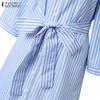 ZANZEA Women Turn Down Collar Casual 3/4 Sleeve Loose Stripe Dress
